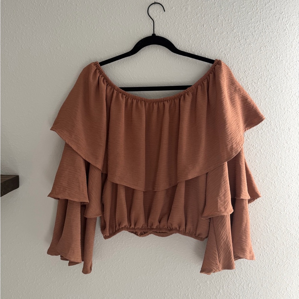 Elegant Brown Off-Shoulder Women's Top - Picture 10 of 10
